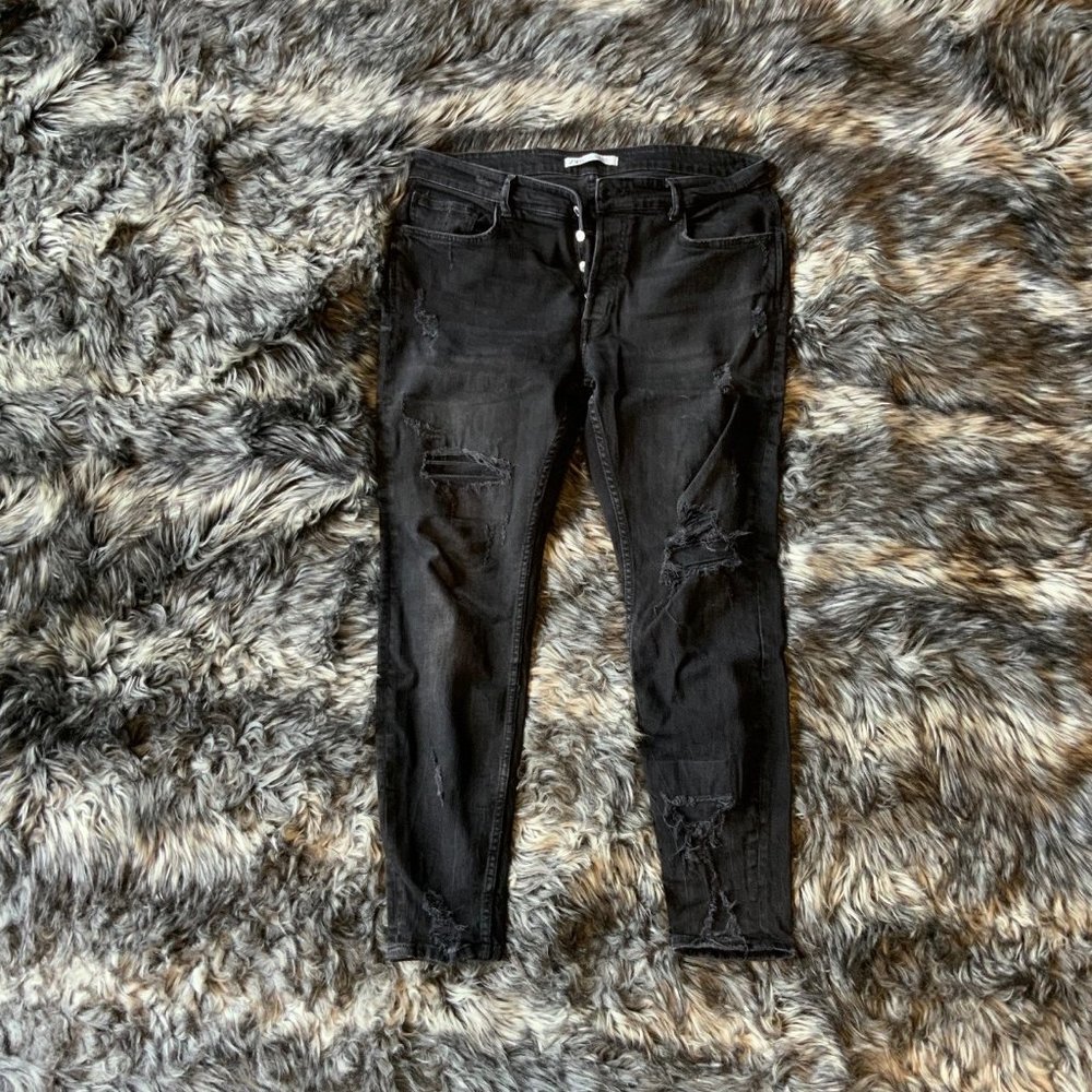 Zara Ripped Distressed Button Fly Men’s Skinny Denim Jeans 34/42
